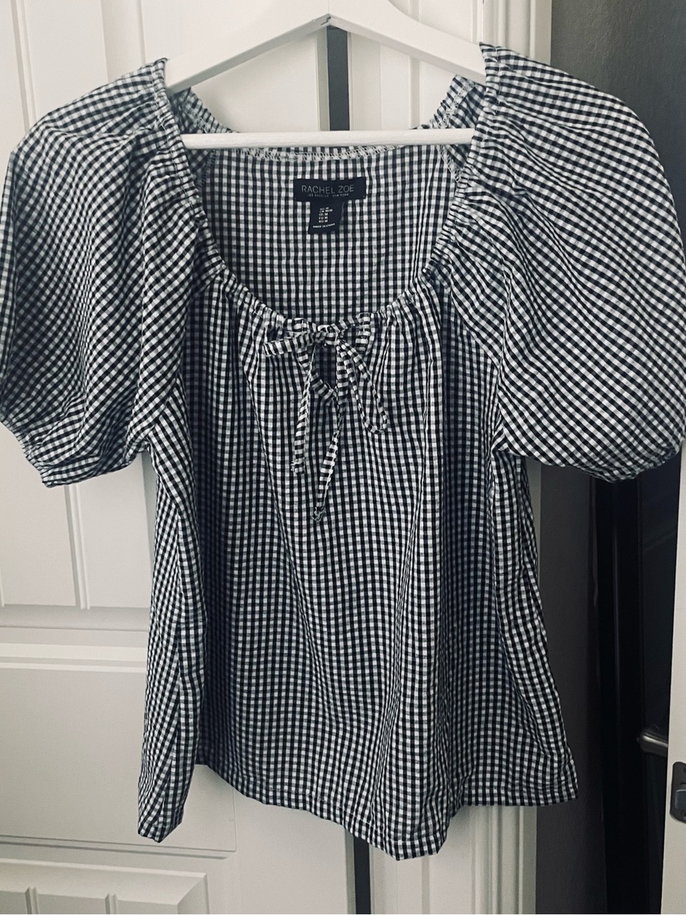 Rachel Zoe Black & White Gingham Peasant Top